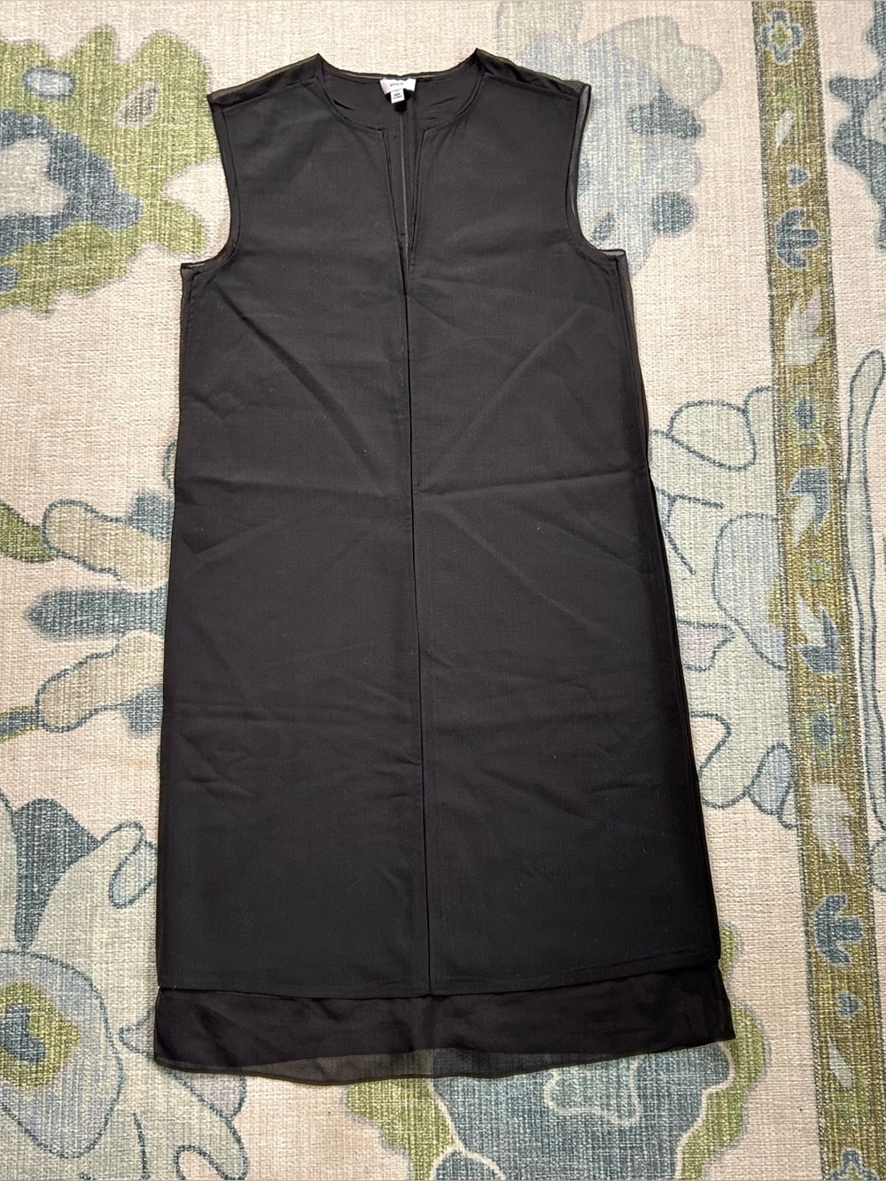 Vince Wool Silk Sheer Panel Shift Dress Size 2 Black Minimalist